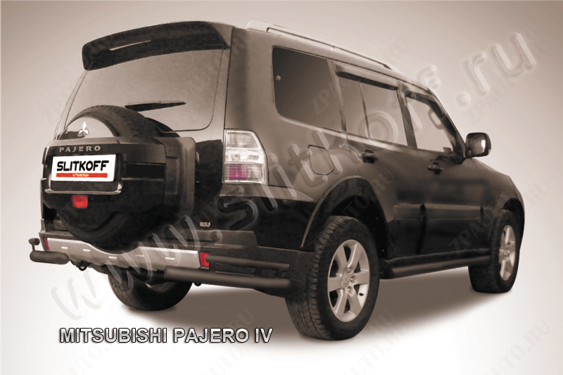 Уголки d76+d42 двойные черные Mitsubishi Pajero IV (2006-2023) , Slitkoff, арт. MPJ018B