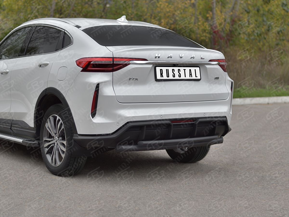 HAVAL F7X 4WD 2022- Защита заднего бампера d57 дуга-d42 дуга black HF7XZ-004008CH
