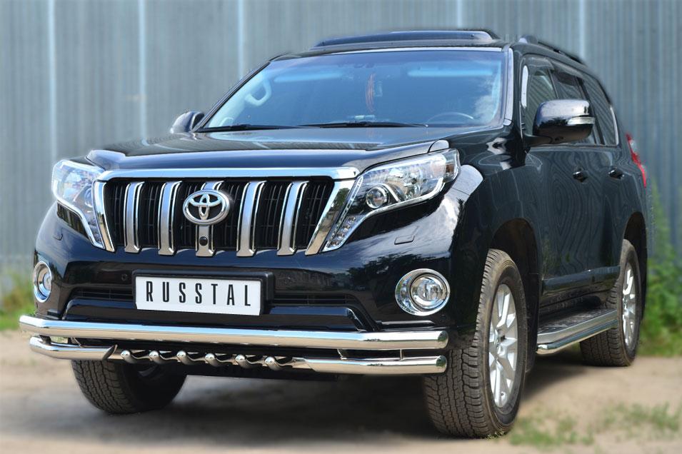 Защита переднего бампера d57/57/d42 с зубами для Toyota LC Prado 150 2014, Slitkoff LCPZ-001712