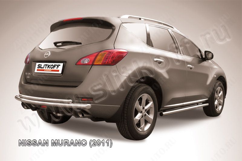 Защита заднего бампера d57+d42 двойная Nissan Murano (2010-2015) , Slitkoff, арт. NIM11008