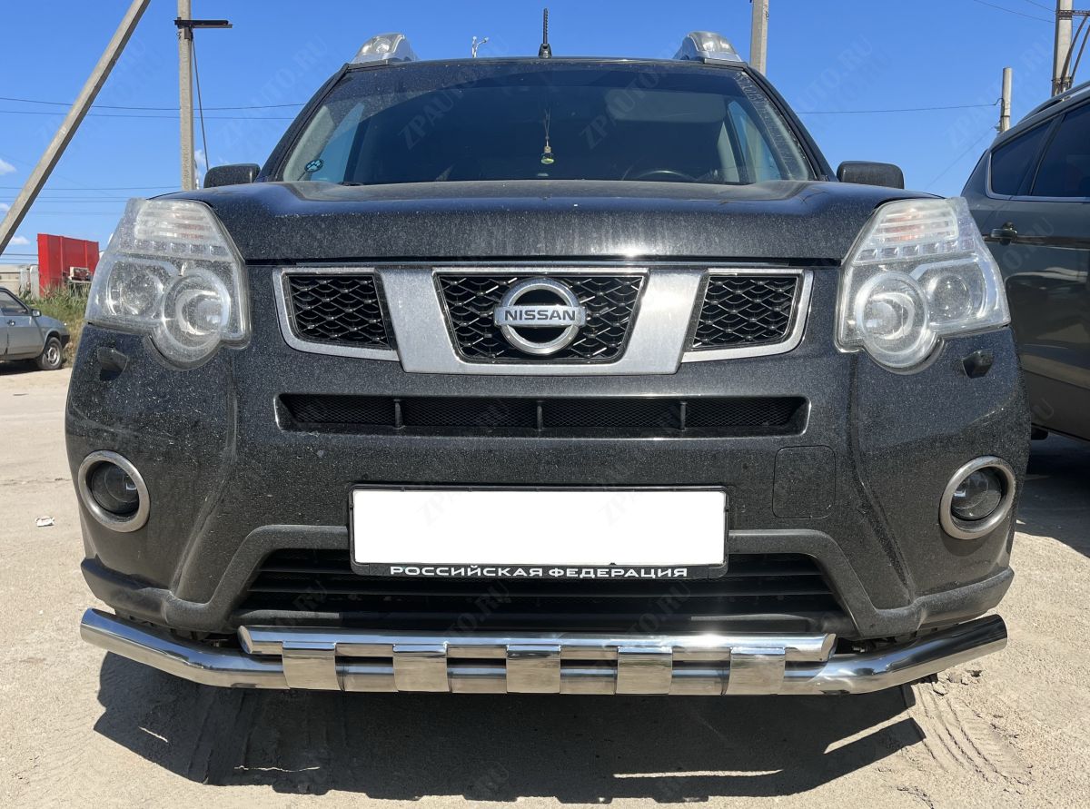 Защита переднего бампера двойная с перемычками для автомобиля NISSAN X-trail 2010-2015 (Т31) Второе поколение (в т.ч. Рестайлинг 2010г.) арт. NXT.10.75-1