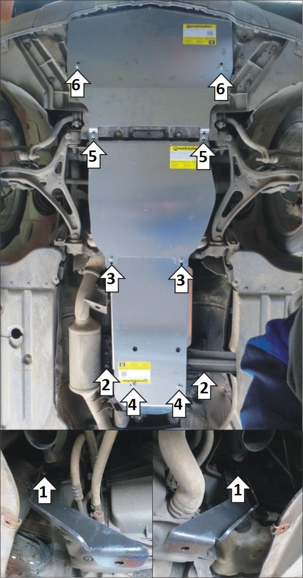 Защита алюминиевая Мотодор (Радиатор, Двигатель, Коробка переключения передач, Раздаточная коробка), 5 мм, Алюминий для Mercedes-benz R-class 2006-2013 арт. 31203