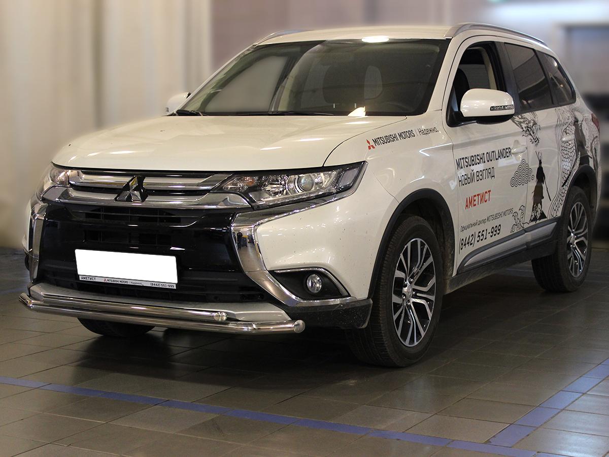 Защита переднего бампера двойная d-53+43 для автомобиля Mitsubishi Outlender 2015-2018г.в., Технотек, арт. MOU15_1.1