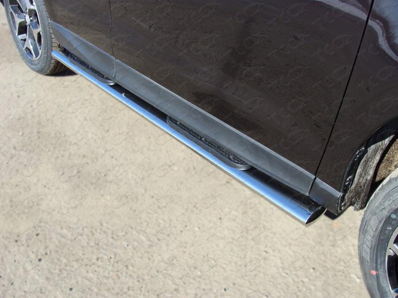 Пороги овальные с накладкой 120х60 мм для Subaru Forester 2013 (Субару Форестер 2013), ТСС SUBFOR13-04, TCC Тюнинг