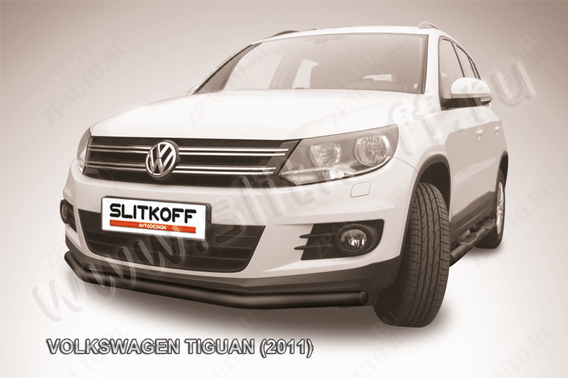 Защита переднего бампера d57 черная Volkswagen Tiguan (2011-2016) , Slitkoff, арт. VWTIG-004B