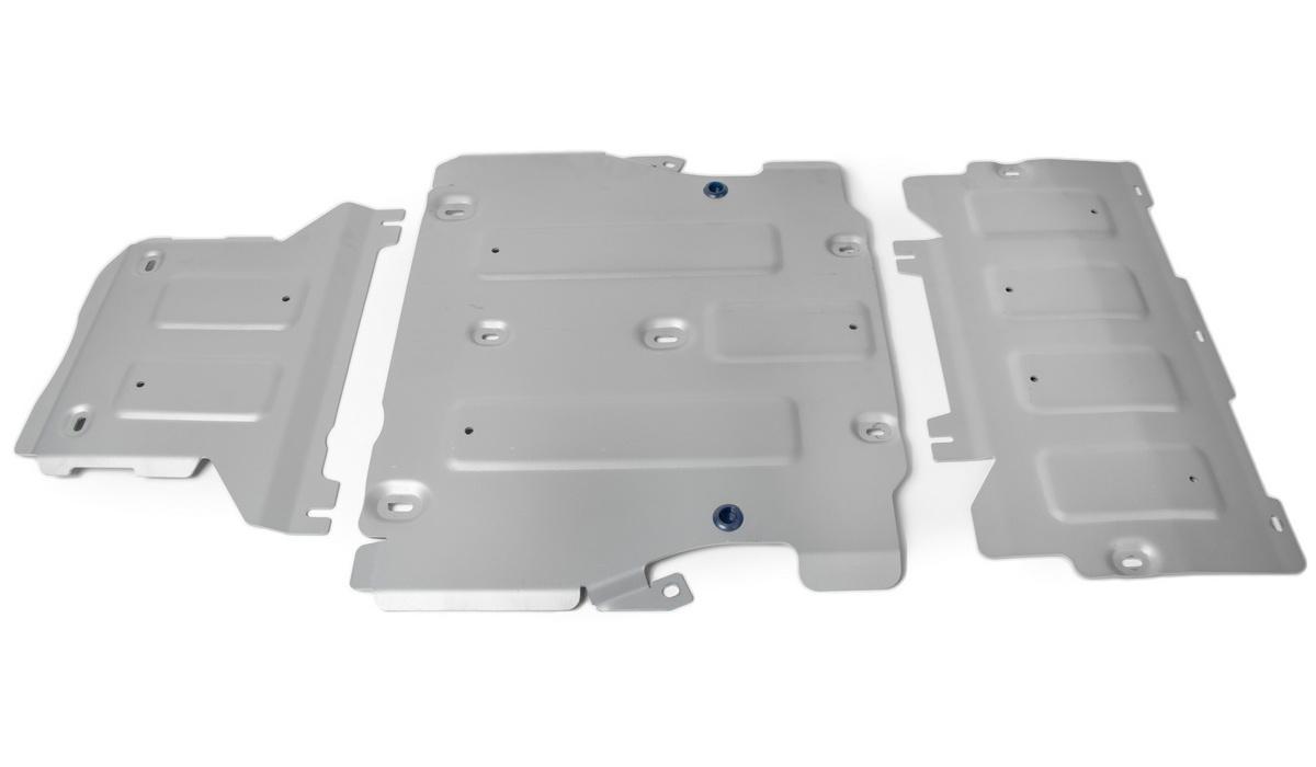 Защита картера, КПП и РК Rival для Audi A6 C8 2018-н.в., штампованная, алюминий 3 мм, с крепежом, 3 части, K333.0343.1