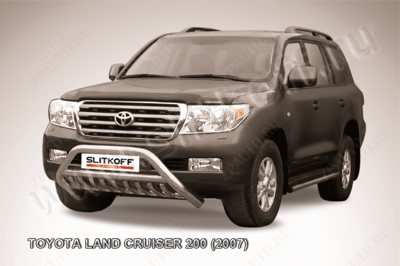 Кенгурятник d76 низкий широкий с защитой карера и перемычкой Toyota Land Cruiser 200 (2007-2012) , Slitkoff, арт. TLC2-003