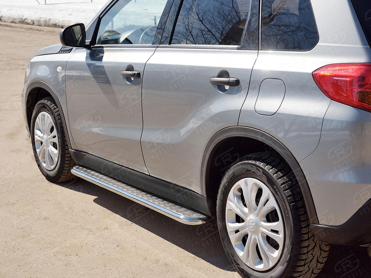 Пороги труба d42 с листом вариант 2 Suzuki Vitara 2015, Slitkoff SVL-0026432