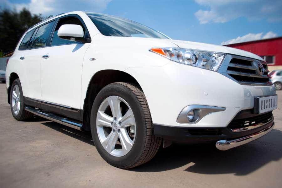 Пороги труба d76 с накладками вариант 2 для Toyota Highlander 2010, Slitkoff THT-0007362