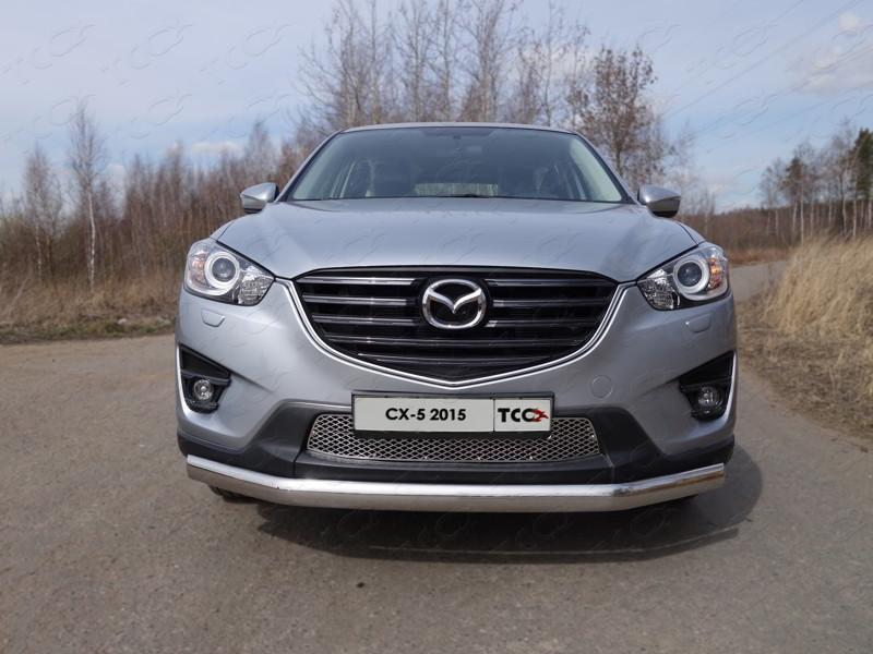Защита передняя нижняя (овальная) 75х42 мм для автомобиля Mazda CX-5 2015-2016, TCC Тюнинг MAZCX515-04