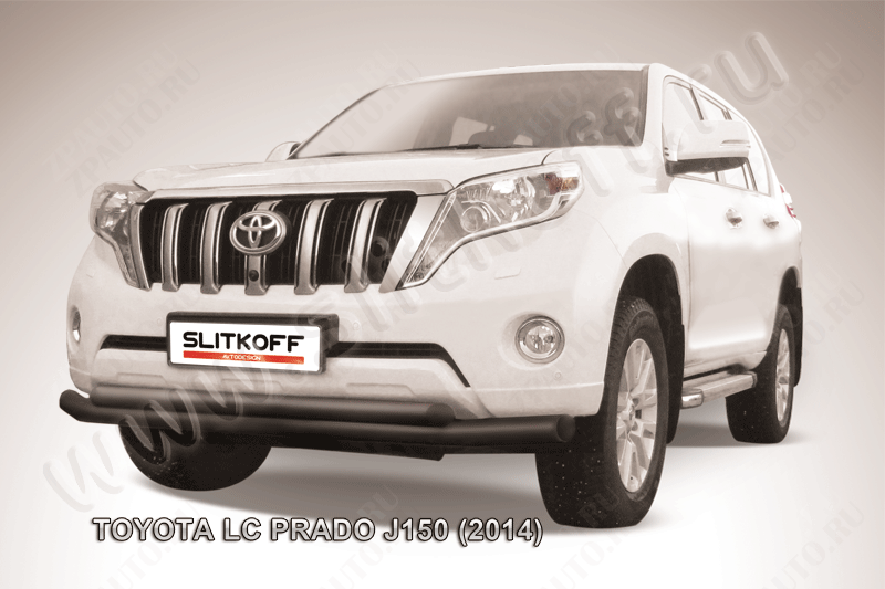 Защита переднего бампера d76+d57 двойная черная Toyota Land Cruiser Prado J150 (2013-2017) , Slitkoff, арт. TOP14-002B