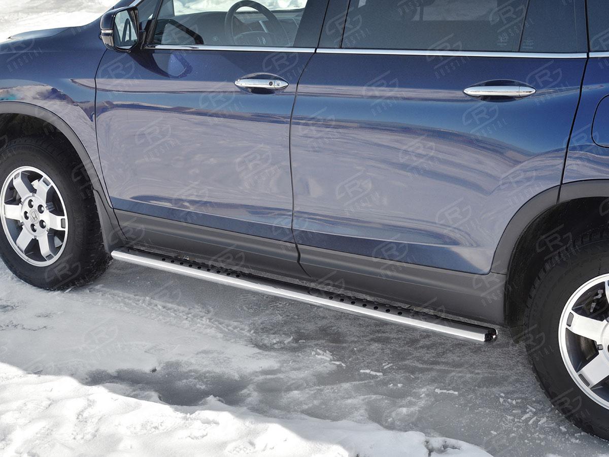 Пороги труба 120х60 овал с проступью на Honda Pilot III 2015, Slitkoff HPO-002924