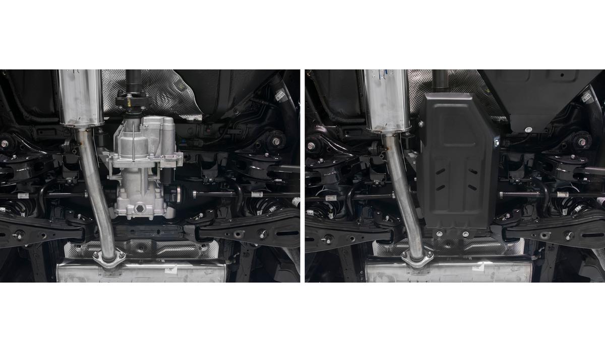 Защита редуктора АвтоБроня для Kia Sportage IV рестайлинг (V - 2.0; 2.0D) 4WD 2018-н.в., штампованная, сталь 1.5 мм, с крепежом, 111.02359.1