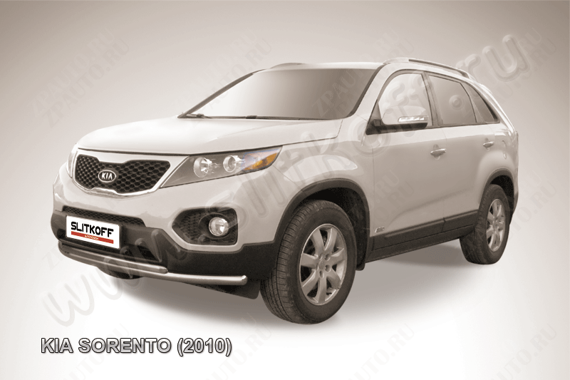 Защита переднего бампера d57+d42 радиусная Kia Sorento (2009-2012) Black Edition, Slitkoff, арт. KS10-003BE