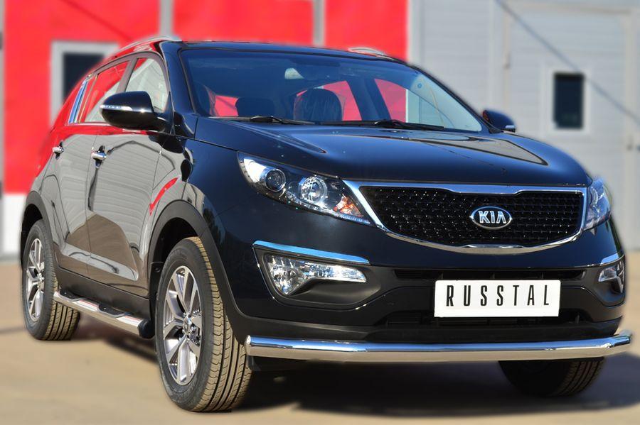 Пороги труба d76 с накладками для KIA Sportage 2010-2015, Slitkoff вариант 2 KSGT-001674