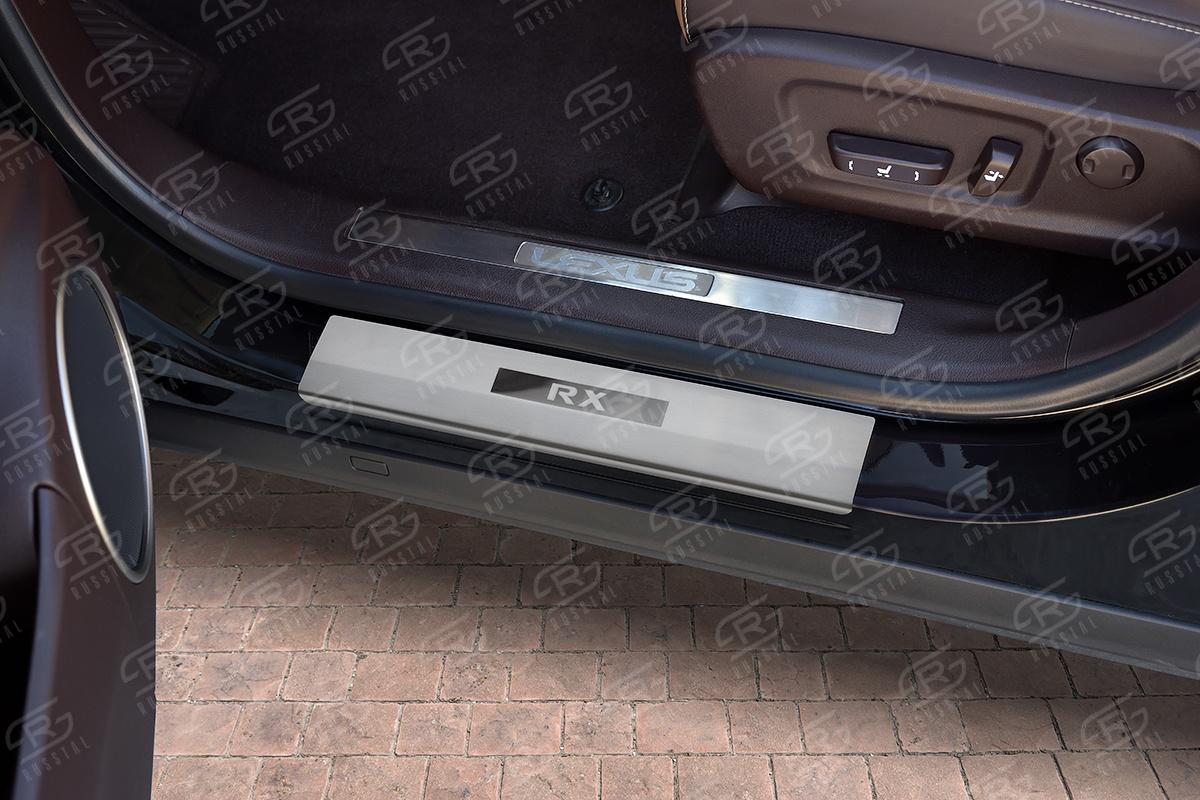 Накладки на пороги RUSSTAL (нерж., шлиф., надпись) LEXRX15-03 для LEXUS RX 200t 2015-2019