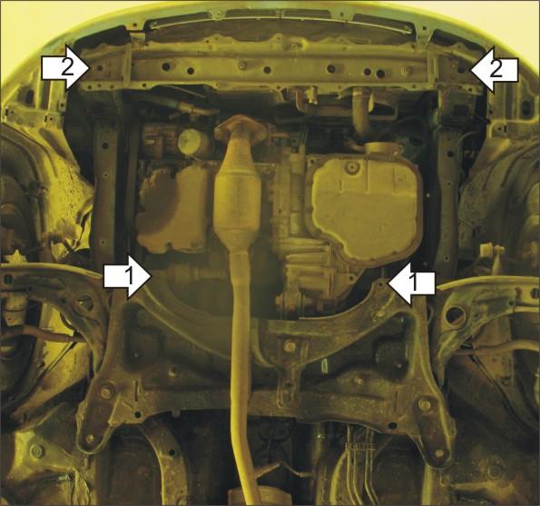 Защита стальная Мотодор (Двигатель, Коробка переключения передач), 2 мм, Сталь для Toyota Vitz 2005-2010 арт. 72543
