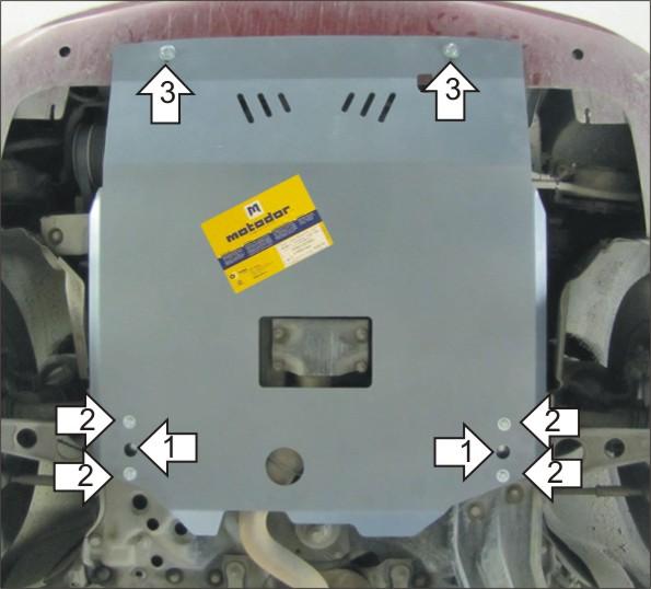 Защита алюминиевая Мотодор (Двигатель, Коробка переключения передач), 5 мм, Алюминий для Lancia Lybra 1999-2005 арт. 36101