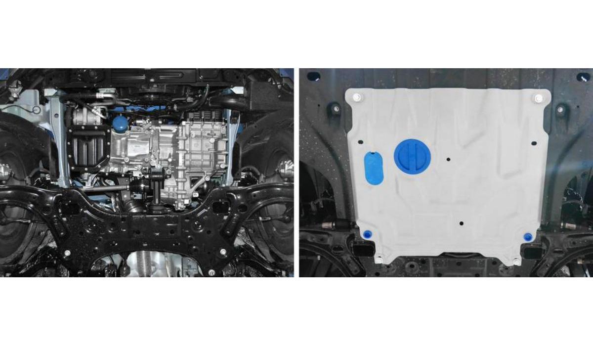 Защита картера и КПП Rival для Hyundai Solaris II 2017-2020, штампованная, алюминий 3 мм, с крепежом, 333.2369.1