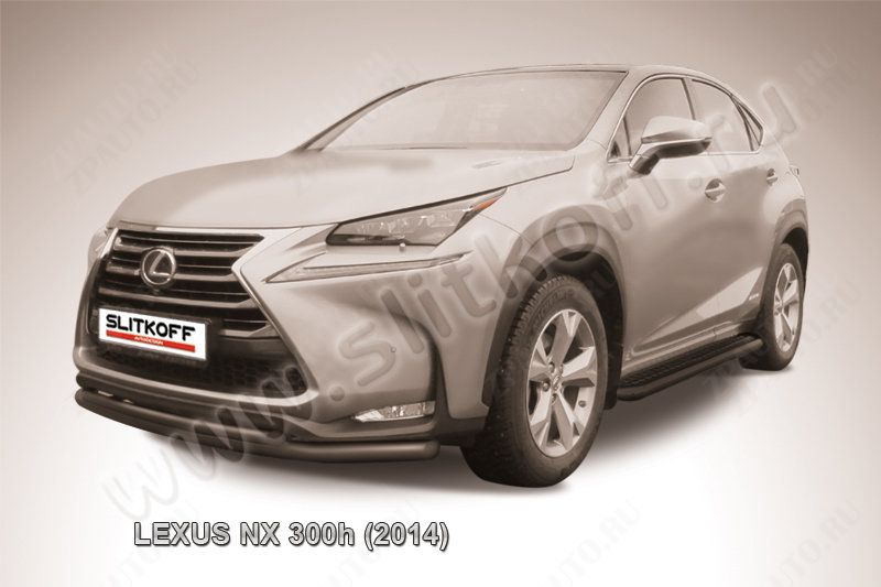 Защита переднего бампера d57+d42 двойная радиусная черная Lexus NX-300h (2014-2021) , Slitkoff, арт. LNX004B
