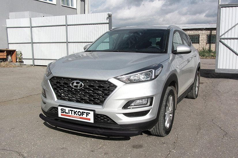 Защита переднего бампера d57 черная Hyundai Tucson (2018-2021) , Slitkoff, арт. HT18002B