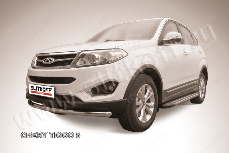 Защита переднего бампера d57 радиусная Chery Tiggo 5 (2014-2016) , Slitkoff, арт. CT5-003