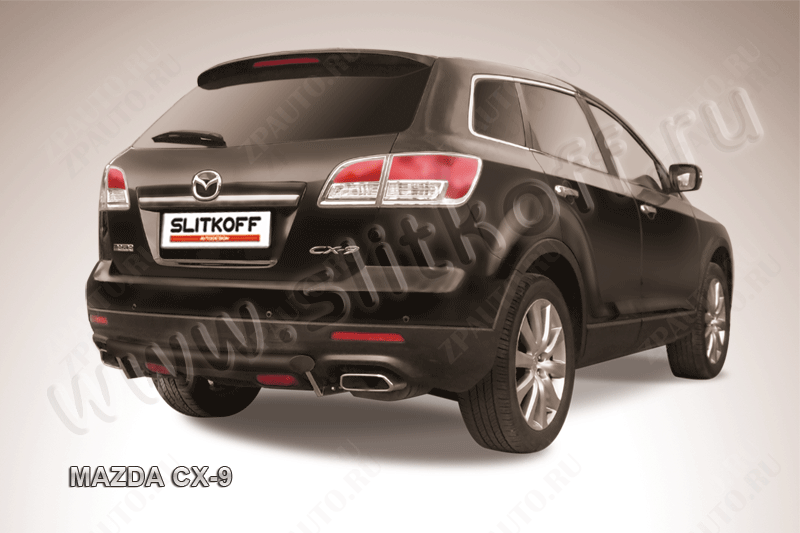 Защита заднего бампера d57 короткая черная Mazda CX-9 (2006-2012) , Slitkoff, арт. MZCX9010B