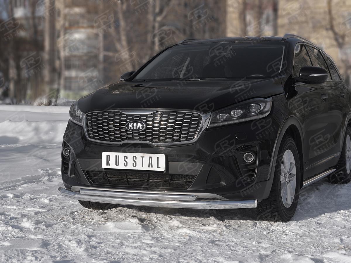 Защита переднего бампера d57 секции-d42 дуга KSPZ-003135 для автомобиля KIA SORENTO PRIME 2018-, Slitkoff
