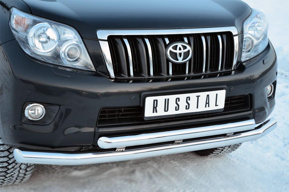 Защита переднего бампера двойная d76/57 декор паз для Toyota Land Cruiser Prado 150, Slitkoff PNZ-001613