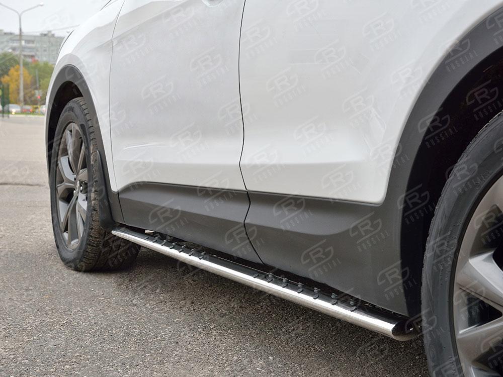 Пороги труба d75х42 овал с проступью для Hyundai Santa Fe 2015, Slitkoff HSFPO-002447