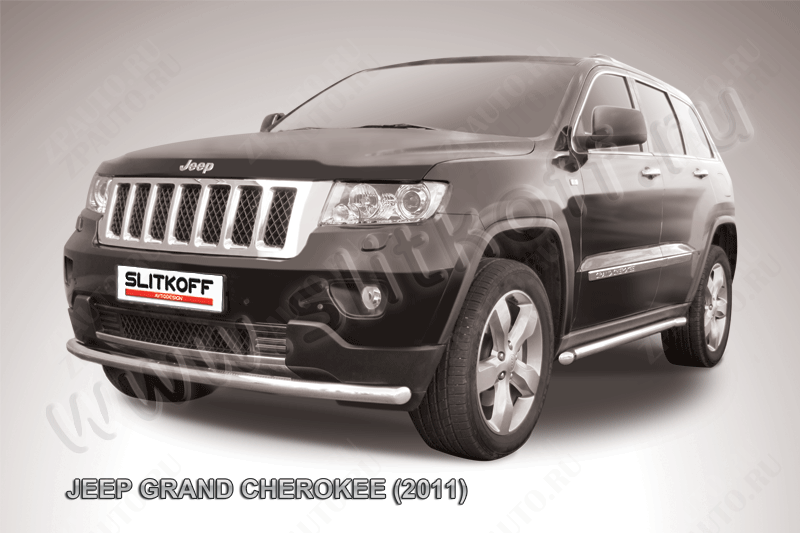 Защита переднего бампера d57 радиусная Jeep Grand Cherokee (2010-2013) Black Edition, Slitkoff, арт. JGCH004BE