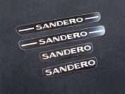 Накладки на пороги (лист зеркальный надпись Sandero) 4шт для автомобиля Renault Sandero (5S) 2014-2018