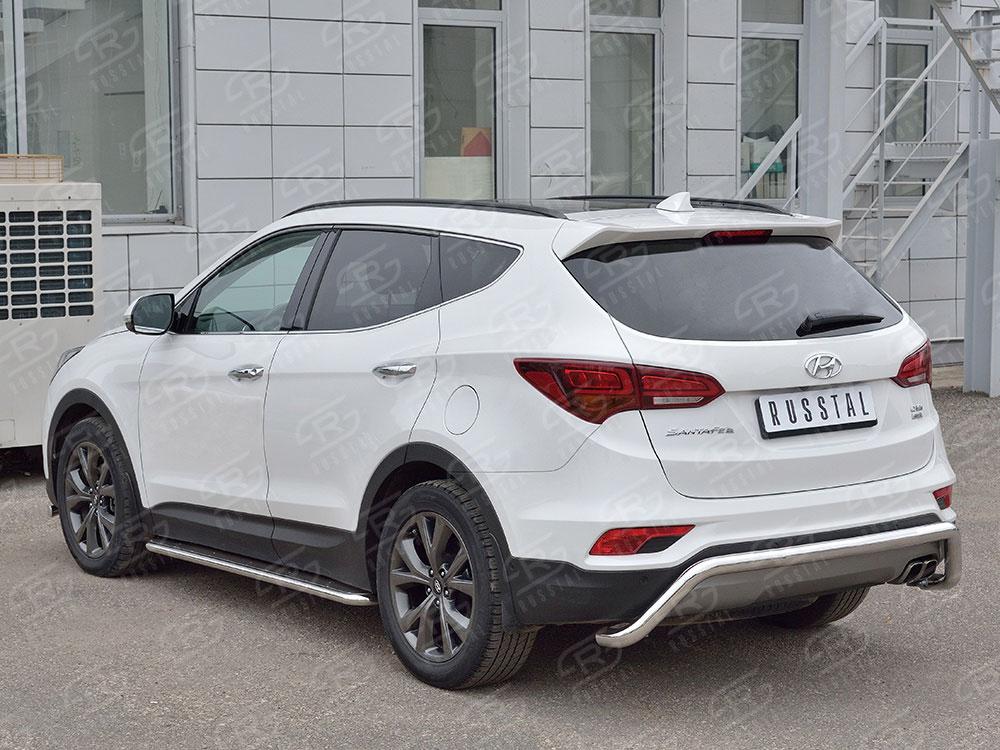 Защита заднего бампера d57 волна под машину для Hyundai Santa Fe 2015, Slitkoff HSFPZ-002452