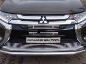 Решётка радиатора верхняя 12 мм (с парктроником) для автомобиля Mitsubishi Outlander 2015-2018, TCC Тюнинг MITOUT15-34