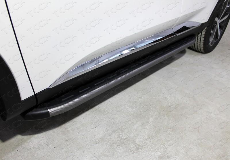 Пороги алюминиевые с пластиковой накладкой (карбон серые) 1720 мм для автомобиля HAVAL F7 2019- (1,5 л., 4WD) TCC Тюнинг арт. HAVF719-34GR