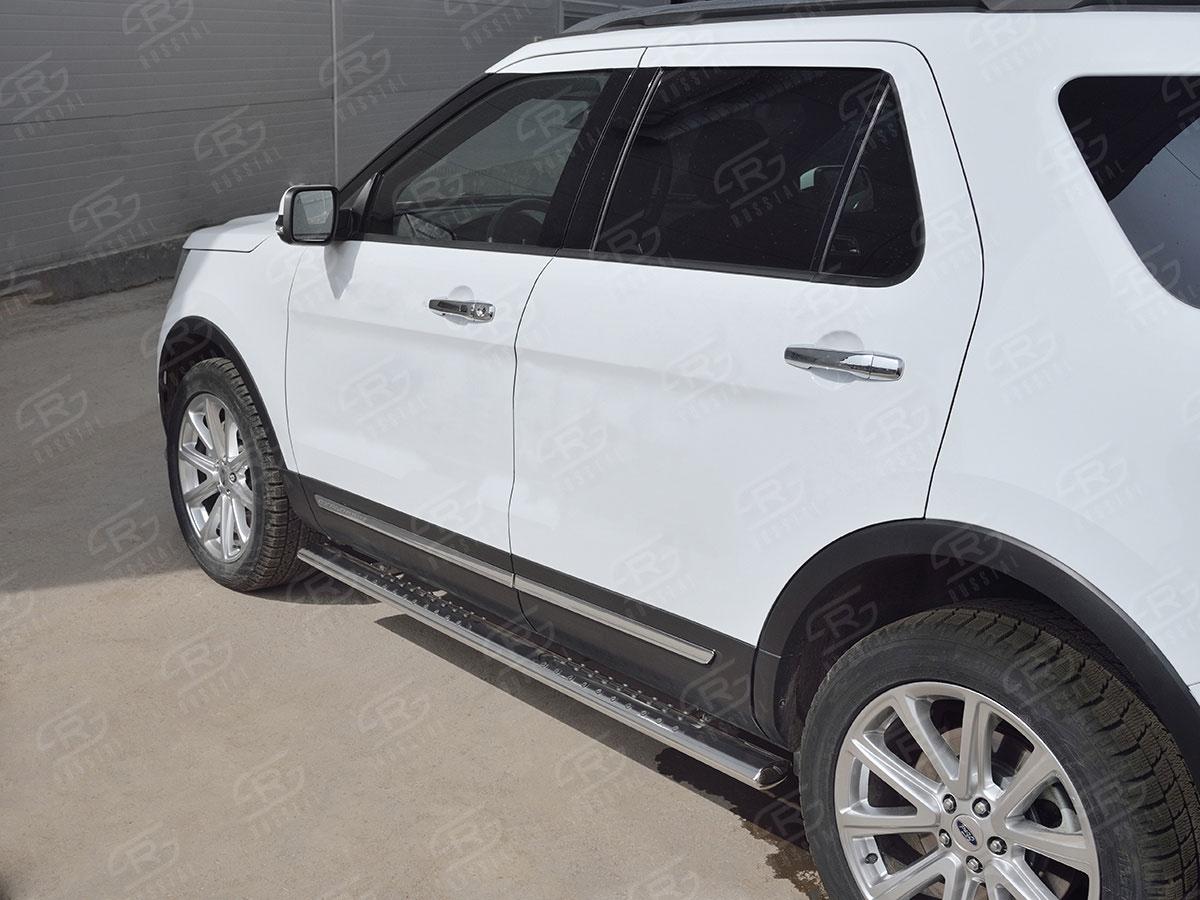 Пороги труба 120х60 овал с проступью для Ford Explorer 2015, Slitkoff FEO-002662