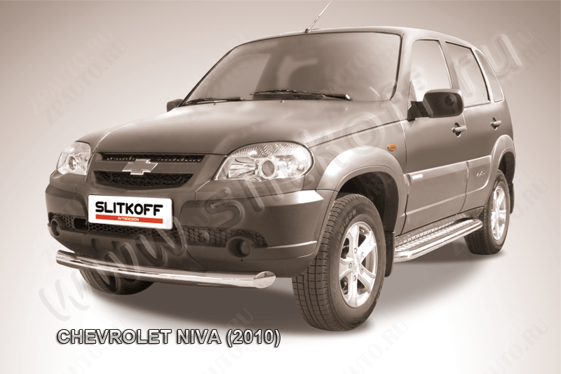 Защита переднего бампера d76 Chevrolet Niva (2009-2020) Black Edition, Slitkoff, арт. CHN10-003BE