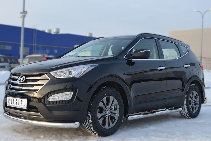 Пороги труба d76 с накладками вариант 3 для Hyundai Santa Fe 2012, Slitkoff HSFT-0012243