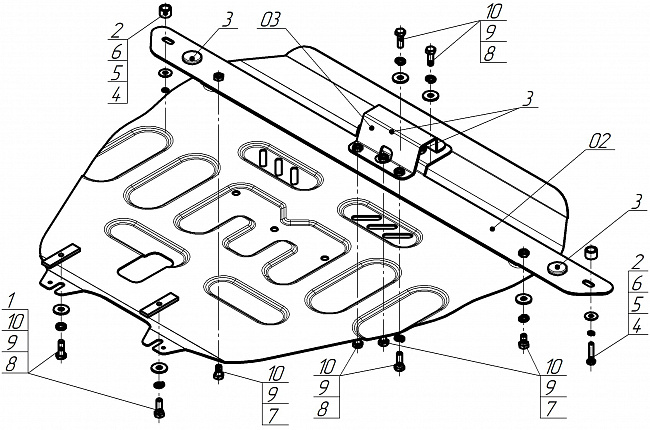 Защита стальная Мотодор (Двигатель, Коробка переключения передач), 2 мм,  Ford Bronco Sport  2020-2024 арт. 70709