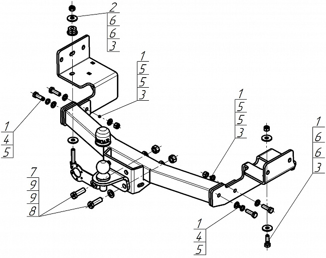 Фаркоп Mitsubishi Pajero Sport III 2016-2021, тип шара FE, Motodor, арт.ZM303FE