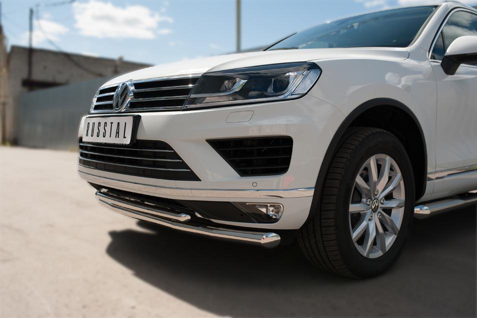 Защита переднего бампера d57/d42 для Volkswagen Touareg 2014, Slitkoff VWTZ-002124