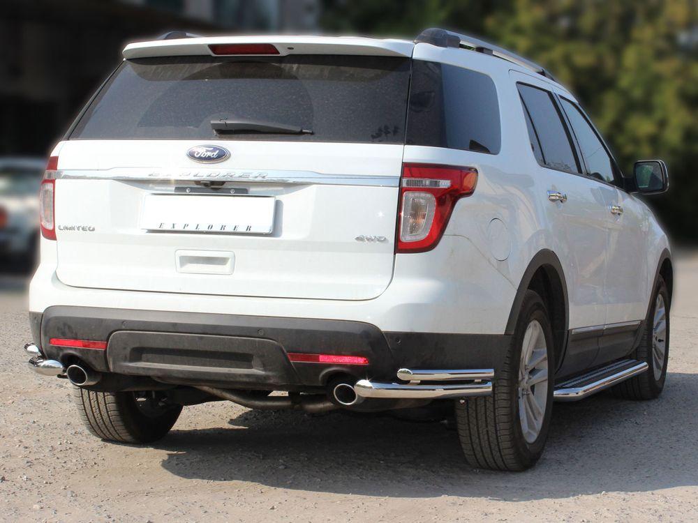 Защита заднего бампера"уголки" двойные d-60+43 для Ford Explorer 2010, Технотек FE2013_3.1