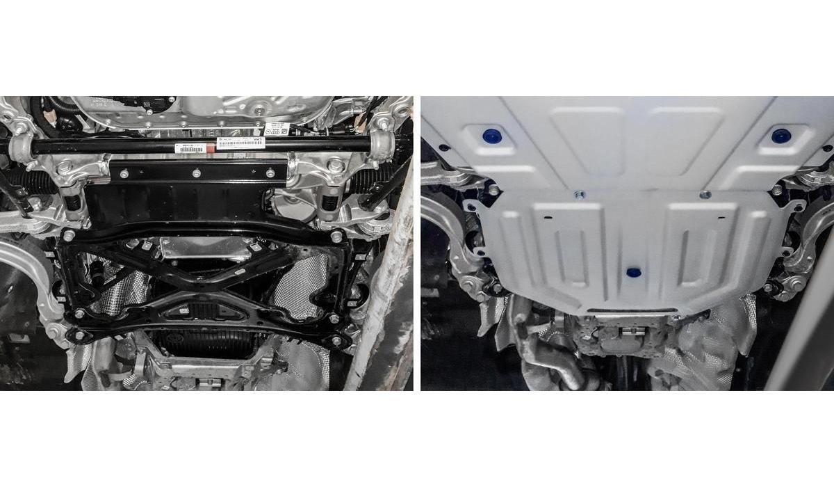 Защита КПП Rival для Volkswagen Touareg III (вкл. пакеты "Движение по бездорожью" и "Подвеска Pro") 2018-н.в., штампованная, алюминий 4 мм, с крепежом, 333.5871.1