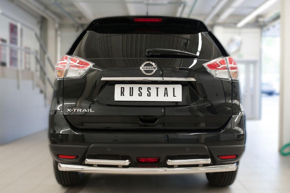 Защита заднего бампера d63/42х2 для Nissan X-Trail T32 2014, Руссталь NXZ-002093