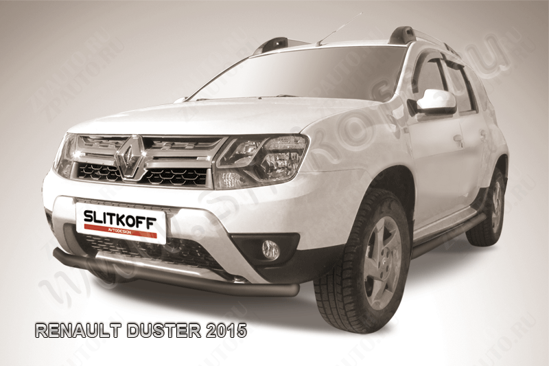 Защита переднего бампера d57 бампера черная Renault Duster (2015-2021) , Slitkoff, арт. RD15003B