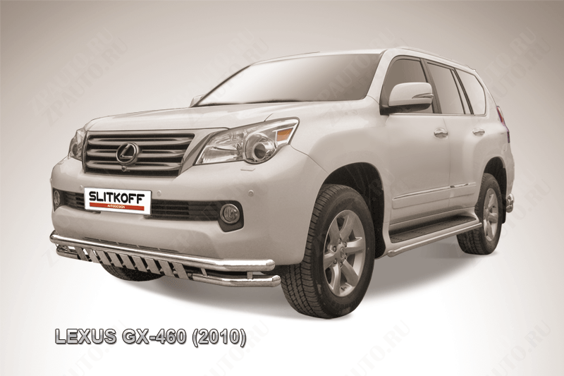 Защита переднего бампера d57+d57 двойная с защитой картера Lexus GX-460 (2009-2013) Black Edition, Slitkoff, арт. LGX004BE