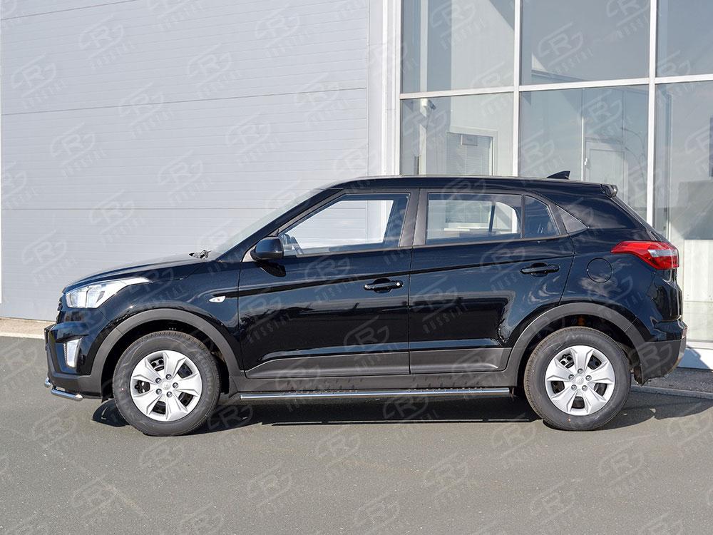 Пороги труба d75х42 овал с проступью для Hyundai Creta 2016, Slitkoff HCRO-002424