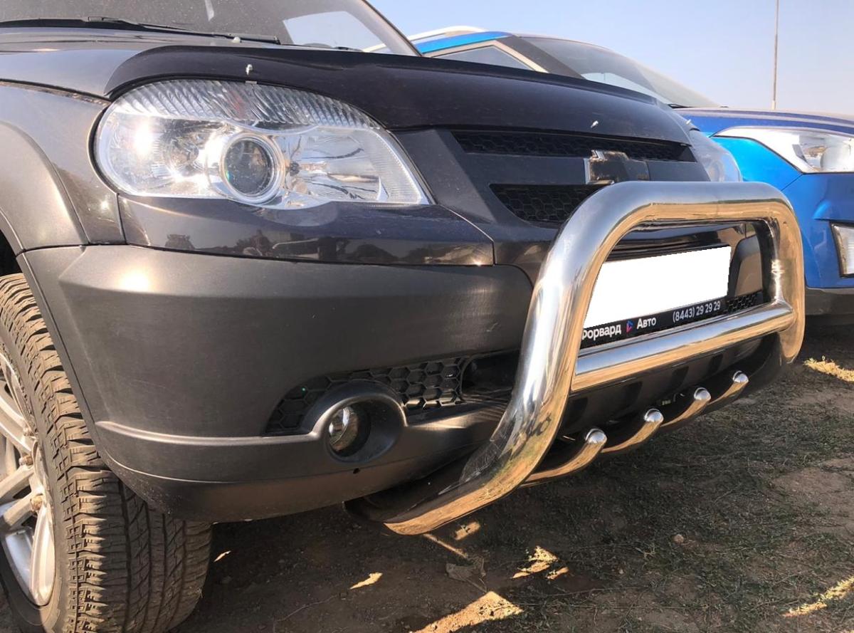 Защита переднег бампера скоба высокая+акула для автомобиля Chevrolet Niva арт. CVNV.10.08-1