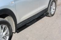 Защита порогов d76 с проступями черная Hyundai Tucson Turbo (2018-2021) , Slitkoff, арт. HT18T004B