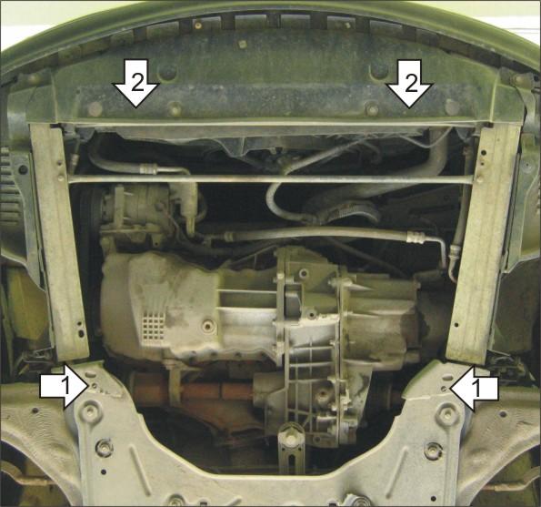 Защита стальная Мотодор (Двигатель, Коробка переключения передач), 2 мм, Сталь для Renault Laguna II 2001-2005 арт. 01710